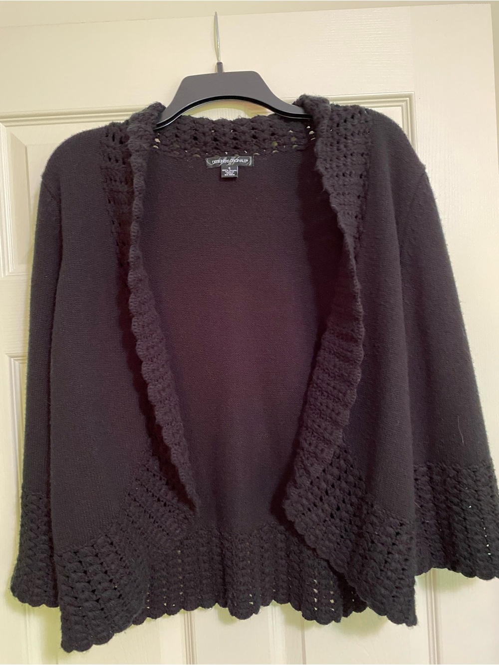 Charter Club Black Open-Front Crochet-Trim Cardigan